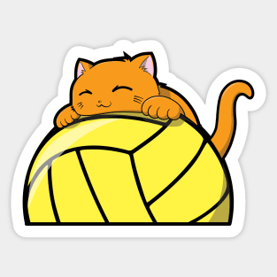 Cute Cat Hugging A Volleyball Sticker